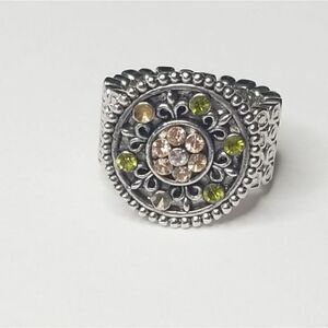 Vintage Silver peridot morganite stretch ring